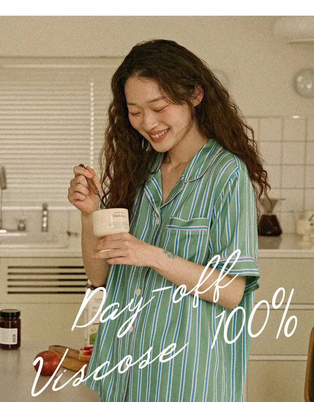 보웰 [BWTZ] 데이오프 비스코스 100% 파자마 반소매세트 그린스트라이프 3종 상세페이지 3